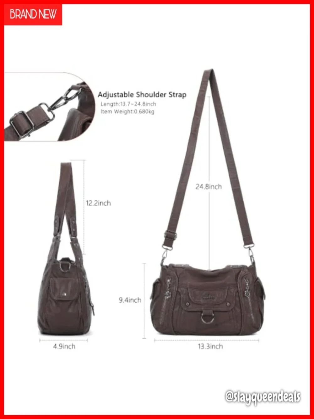 Women's Vegan Leather Hobo Shoulder Tote Bag with Adjustable Strap